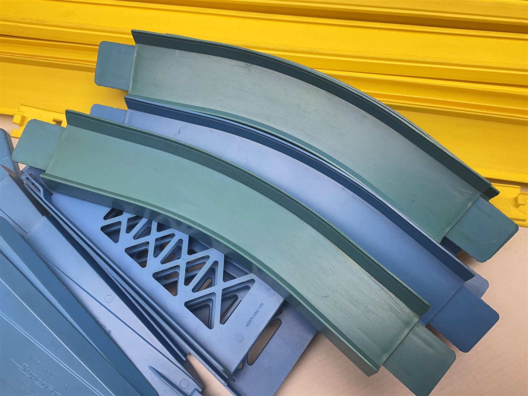 Matchbox Superfast track racing Set with Superbooster and two boxed SF-17 Slipstream Curves; together with five boxed Superfast models - 3d Monteverdi Hai, two 7d Hairy Hustler, 45c Ford Group 6 and 66d Mazda RX500; and quantity of unboxed and playworn other die-cast models