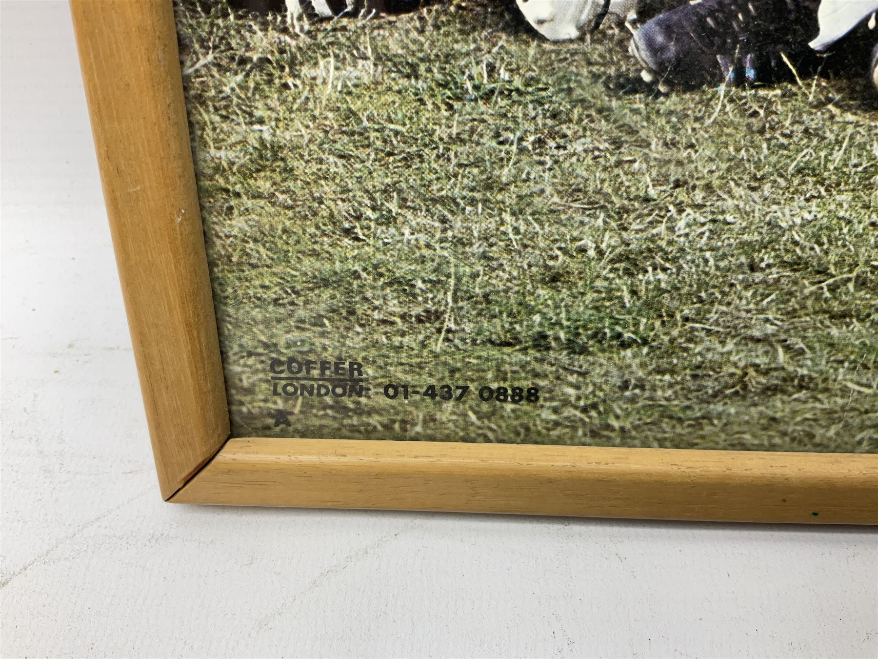 1970-1 photograph of West Ham United FC squad members, including Bobby Moore, Geoff Hurst, Harry Redknapp, Trevor Brooking, Jimmy Greaves, Billy Bonds etc, most players with signatures, 30 x 45cm, framed and glazed