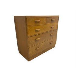 Mid-20th century oak chest, two short and three long drawers