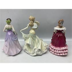 Six Royal Doulton figures, to include Mary Countess Howe no.HN3007, Sweet Sixteen no. HN3648, The Peggy Davies Collection Lily no.HN3902, four with original boxes 