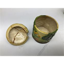 Collection of Japanese Maruhon ware novelty preserve pots, to include examples modelled as a windmill and cottages, together with other 1920s and 30s Art Deco style preserve pots, etc
