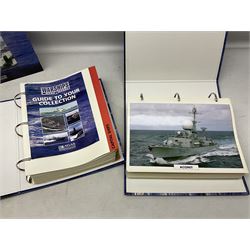 Six Atlas Editions ring binders of Warships Maxi Cards; and large quantity of booklets, cigarette cards etc of naval and shipping interest