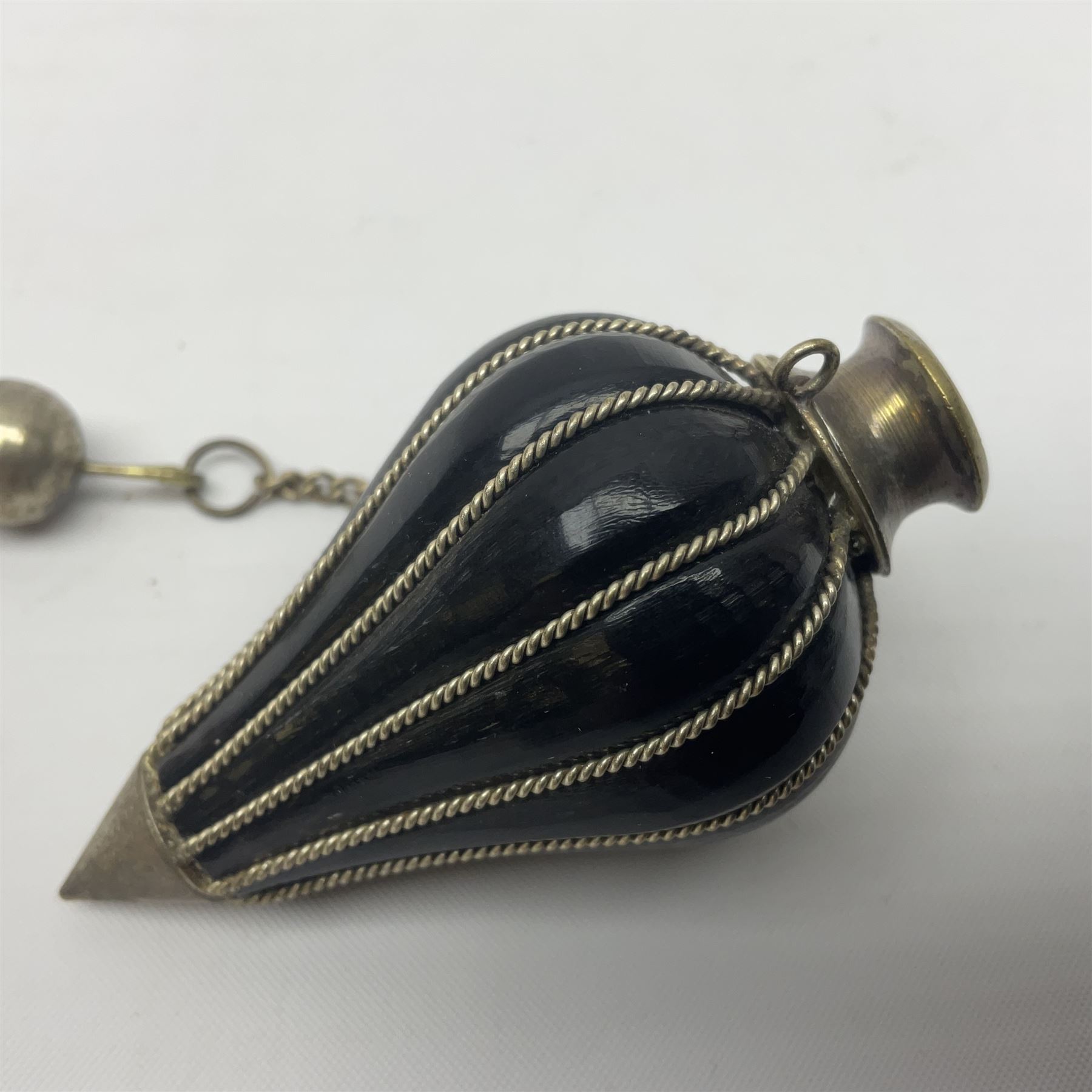 Chinese ceramic bowl, painted with floral and foliate decoration on a white ground, together with a similar much smaller Chinese bowl, painted with mountain scene to centre and covered by basket weave to exterior and a white metal mounted pear shaped scent bottle, largest bowl D11cm