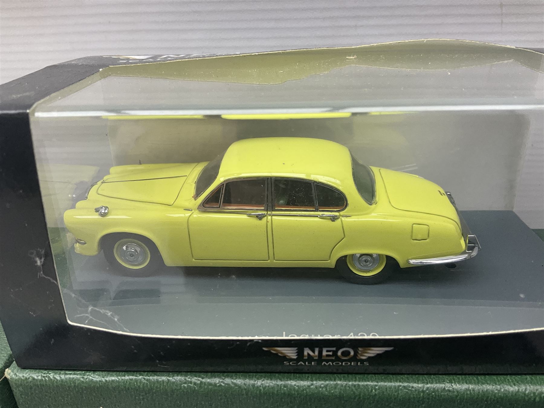 Nine Neo Scale Models 1:43 scale die-cast models including Daimler Majestic major, S&S Landau Hearse, Lagonda 3-litre 1955, Rover P4 Seventy-five, Jaguar 420Rover P5b Coupe etc; some boxed (9)