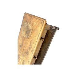 Late 19th century oak potboard dresser base, rectangular top over two frieze drawers with turned wooden handles, raised on four ring turned and tapering supports with block feet, united by a full-width lower potboard