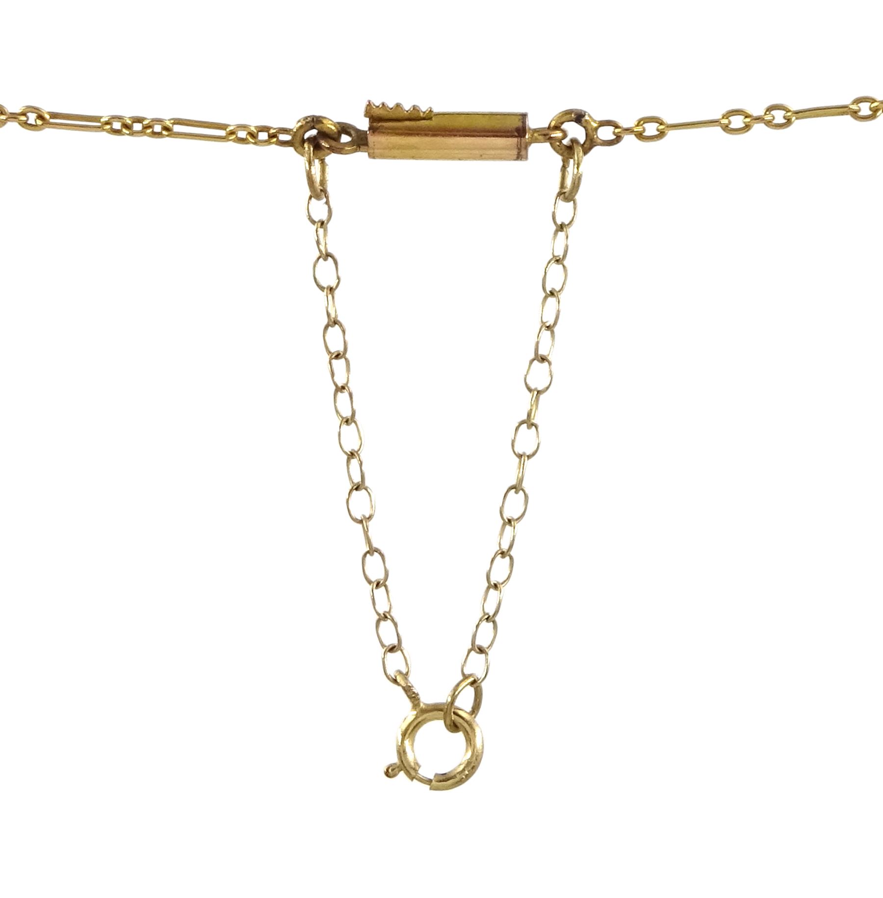 Edwardian 15ct gold turquoise and seed pearl pendant bow necklace, stamped