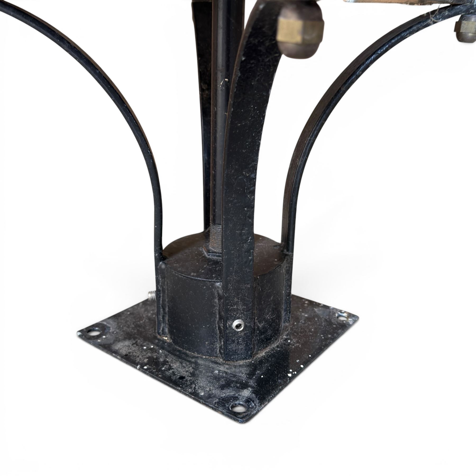 Pair of Victorian design black painted 'street' lamps, and a satin chrome light fitting