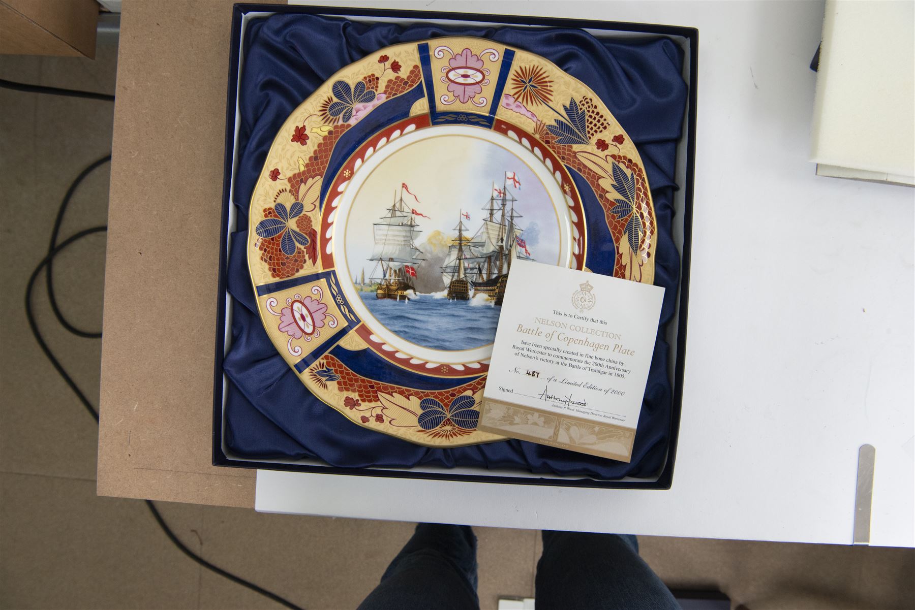 Royal Worcester seven Nelson collection plates, limited edition, comprising two Battle of Cape St Vincent, two Battle of Trafalgar, two Battle of Copenhagen and Battle of the Nile, all with certificates and original boxes 