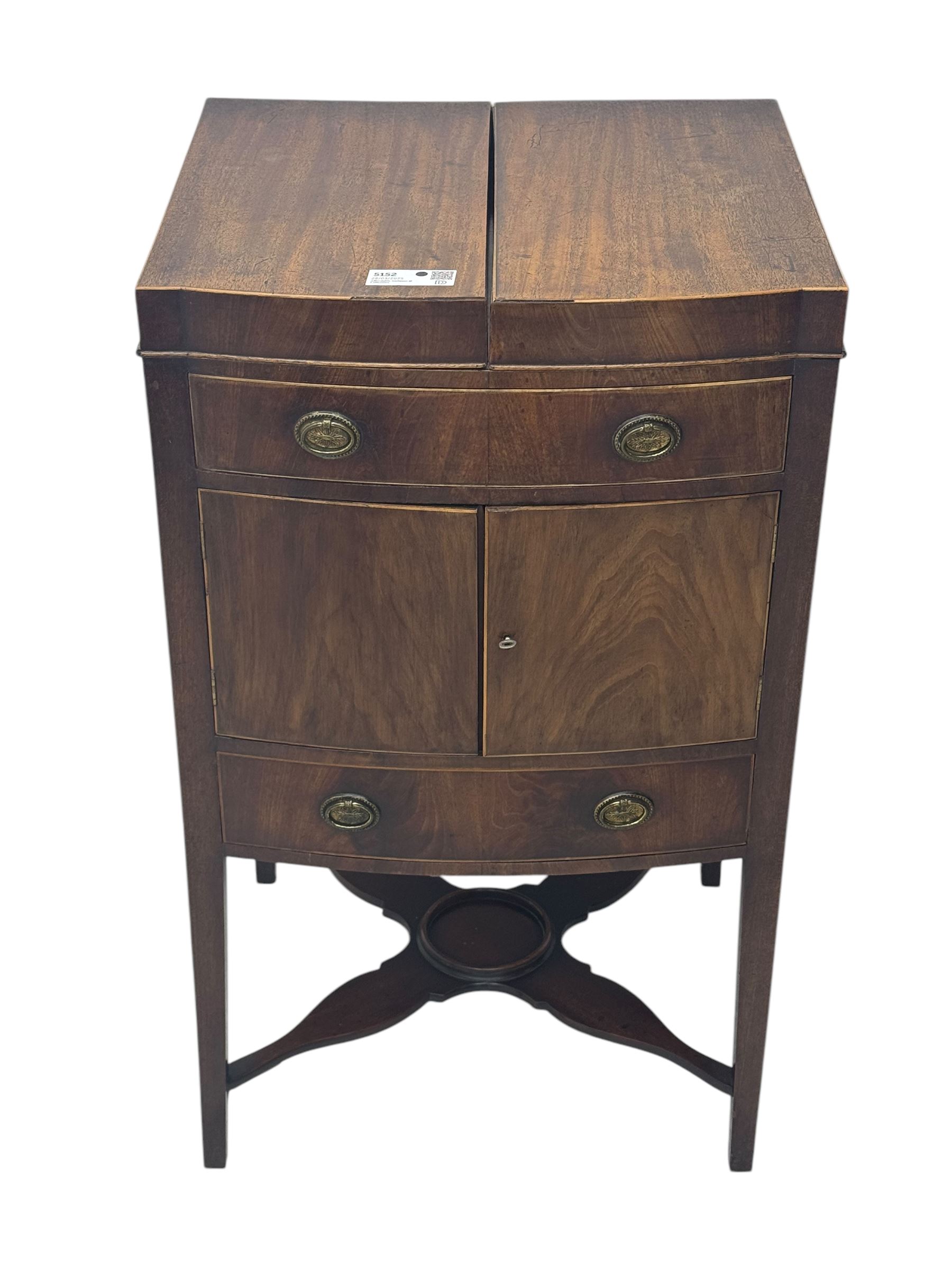 Part canteen of silver plated cutlery, including ivorine handled table and dessert knives, table forks, dessert forks, dessert spoons, teaspoons and soup spoons, all contained within a canteen cabinet converted from a George III mahogany enclosed wash stand