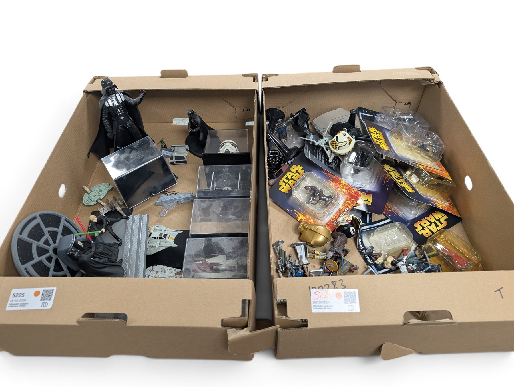 Collection of DeAgostini Star Wars figures, including two limited edition Darth Vader figures, diecast vehicles and figures and miniature helmets