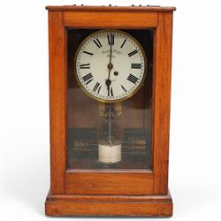 Gent & Co Leicester-early 19th century mahogany cased nightwatchman master clock c1905, with a fully glazed door, 9