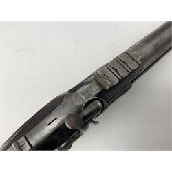 19th century George Gibbs of Bristol .461 cal. muzzle loading percussion match rifle with 28cm cut-down barrel and cut-down stock, Metford type rifling, fitted with additional three folding leaf rear sight to 400yds, back action sight still fitted to tang, maker's name to lock and top of barrel, serial no.439. L46.5cm overall