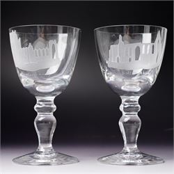 Set of six limited edition etched Caithness goblets, depicting the Abbeys of Yorkshire, no 1/100 with original box and certificate of authenticity