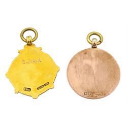Gold medical fob medallion, Birmingham 1939 and one other rose gold cricket medallion, both 9ct