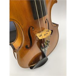 1920s continental large viola with 42cm two-piece maple back and ribs and wide grain sprucewood top with guarnerie sound holes, bears label 'Werner Alajos Budapest', overall length 69cm; in modern carrying case