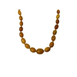 Single strand butterscotch amber type necklace, collection of amber and amber type jewellery, single strand pearl necklace with white gold clasp, stamped 9ct, carnelian bead necklace and other bead jewellery 