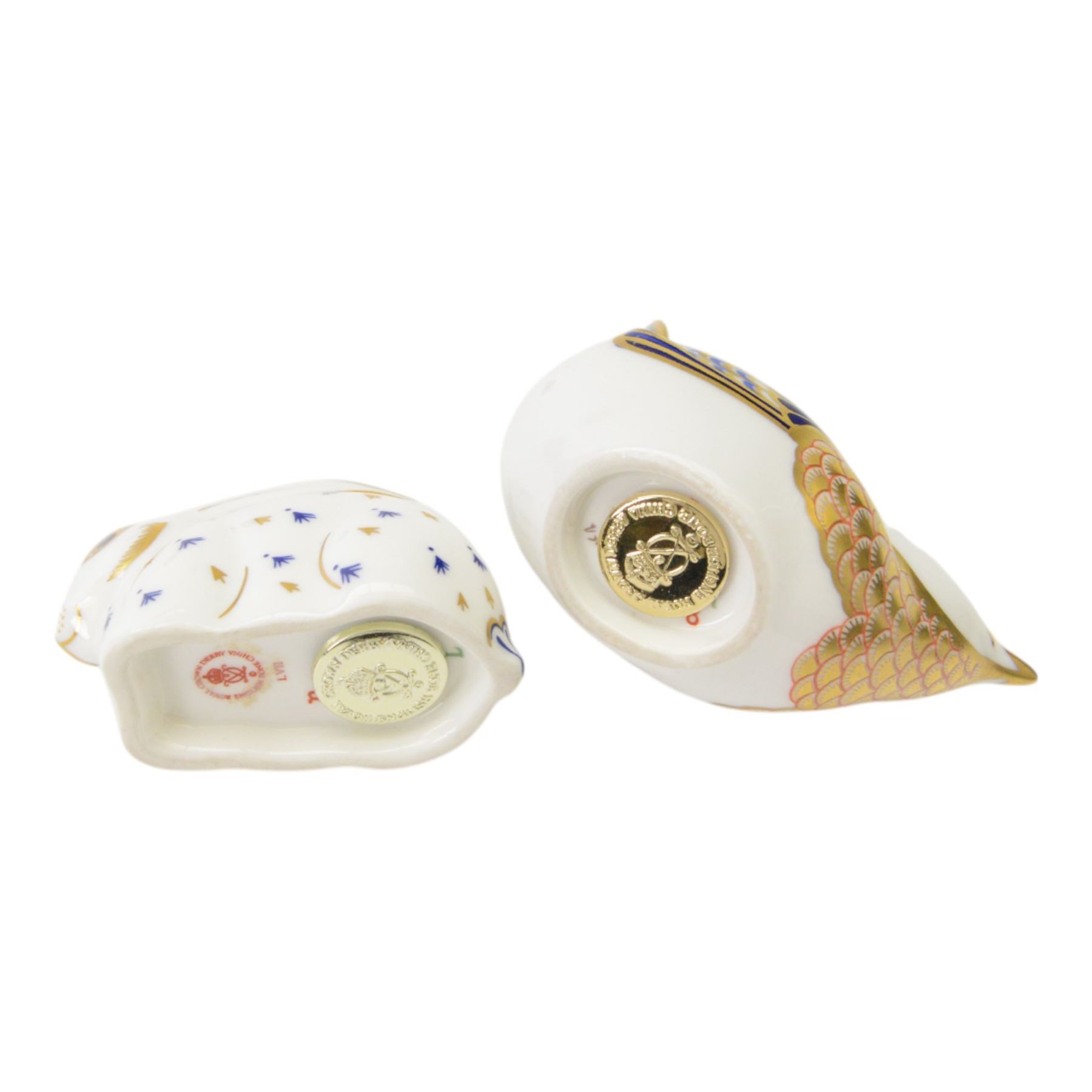 Three Royal Crown Derby paperweights, comprising Rabbit, ladybird and Wren 