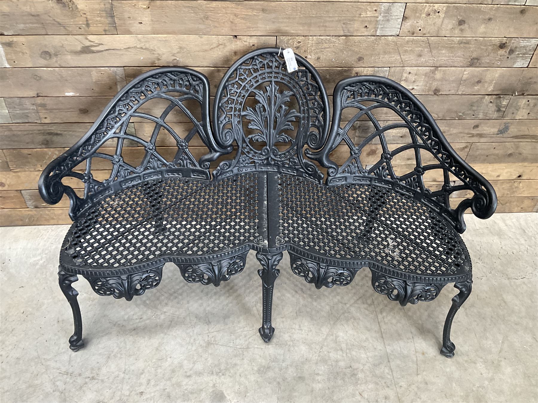 Victorian design cast aluminium garden two seat bench in black finish 