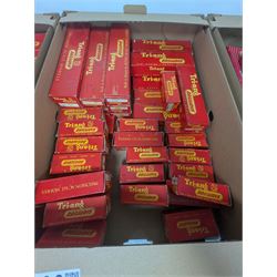 Collection of 00 gauge Hornby Dublo and Triang rolling stock, including one steam locomotive, two diesel shunters, breakdown crane, wagons, track and other accessories, mostly boxed, in three boxes