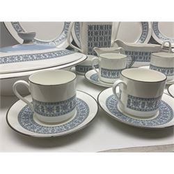 Royal Doulton Counterpoint pattern tea and dinner service for six, to include teapot, teacups and saucers, milk jug, sucrier, dinner plates, covered dishes etc