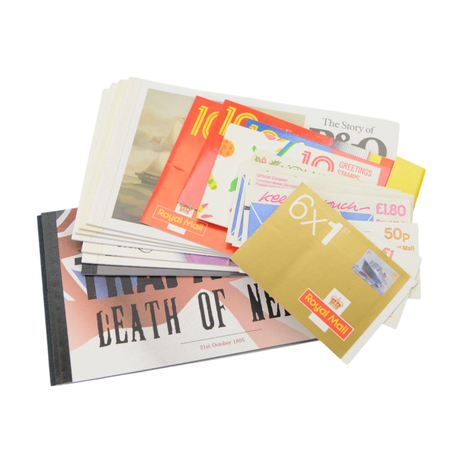 Seven Royal Mail special stamps books, 1986-1992, six Royal Mail miniature sheets packs, 2005-2010, and twenty one Royal Mail Prestige stamp books