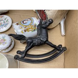 Wedgwood jasperware trinket box, commemorative ware, blue and white ceramics and a collection of other ceramics and collectables in five boxes