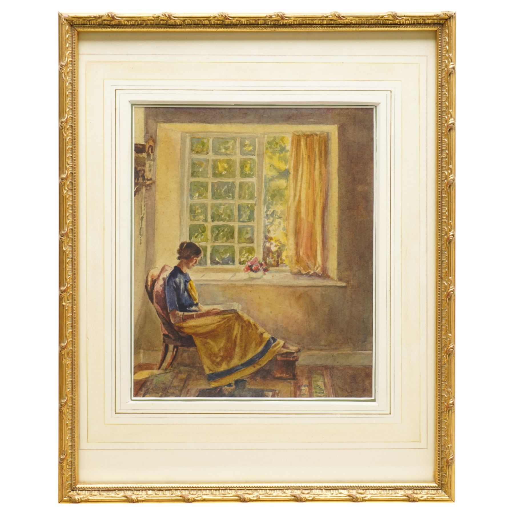 Rose Maynard Barton RWS (British 1856-1929) after Harold Knight (Staithes Group 1874-1961): Lady Reading by a Window, watercolour signed 25cm x 21cm