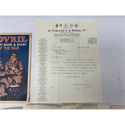 Folder of six items of WW2 correspondence relating to essential war works to 10 Downing Street and other government buildings in London; dated 1941; and WW1 Bovril Handy Book and Diary of the War.