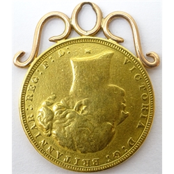  Queen Victoria 1884 gold full sovereign on pendant mount, 8.44 grams  