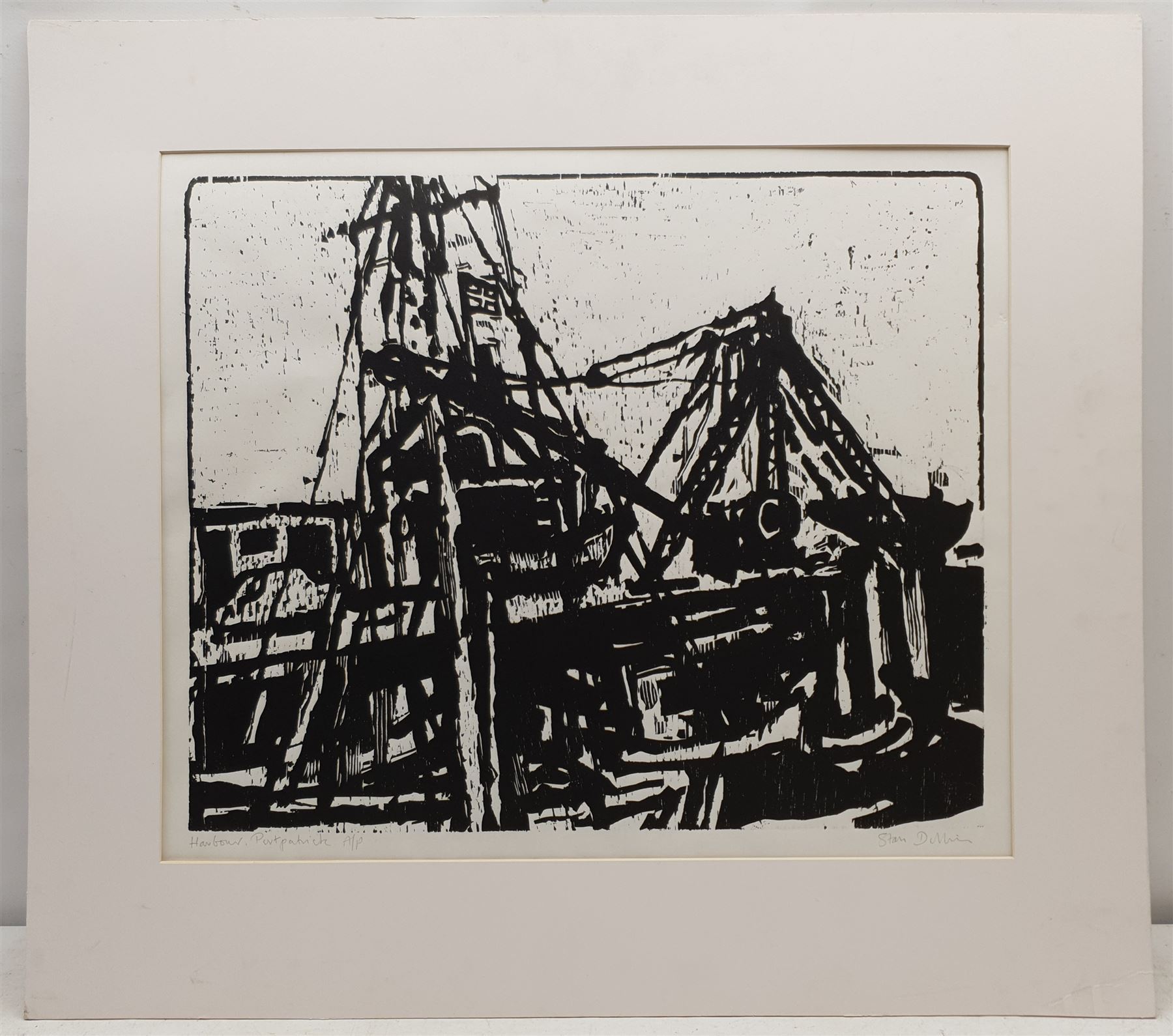 Stanley Dobbin (British 1932-2021): 'Quarry Portland', oil and pastel unsigned, labelled 36cm x 64cm; Stanley Dobbin (British 1932-2021) 'Harbour Port Patrick', artist's proof wood block print signed and titled in pencil 48cm x 58cm (unframed) (2)
Provenance: from the estate of Stanley Dobbin