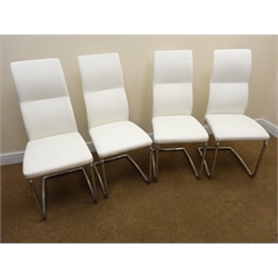  Set four tubular framed dining chairs, upholstered with a white material, W45cm  