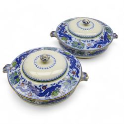 Minton Chinese Dragon and Bird pattern dinner service for twelve, including dinner plates, soup bowls, side plates in two sizes, covered serving dishes, platters etc 
