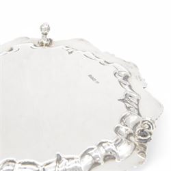 Edwardian silver waiter, of typical form with palmette and C scroll rim, upon three scroll feet, hallmarked Chester 1909, maker's mark MEB over FEB, W23cm