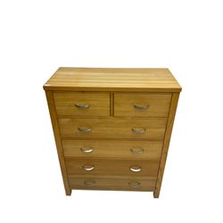 Solid ash chest, fitted with two short and four long drawers