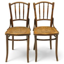 Thonet - pair of early 20th century bentwood bistro side chairs, spindle backs over anthem...