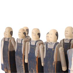 American Folk art figures with articulated arms, by Wolf Creek, makers mark and signatures beneath   