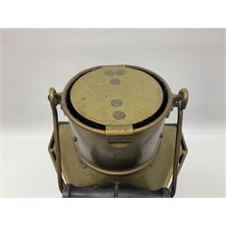 Large brass maritime lamp by Griffiths & Sons Birmingham with swing handle, threaded mounting bracket and associated oil burner, H41cm excluding handle