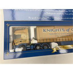 Three Corgi 1:50 scale lorries - Gold Star Special ERF EC Petrol Tanker - BP No.CC11907; limited edition Knights of Old 50th Anniversary 1953-2003 Scania Topline Curtainside No.12911; and limited edition Volvo FH Fridge Trailer - Van der Kwaak No.CC12419; all boxed (3)