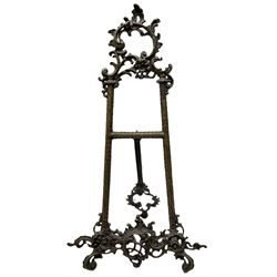 Rococo style brass table easel, cast with C and S scrolls, H55cm
