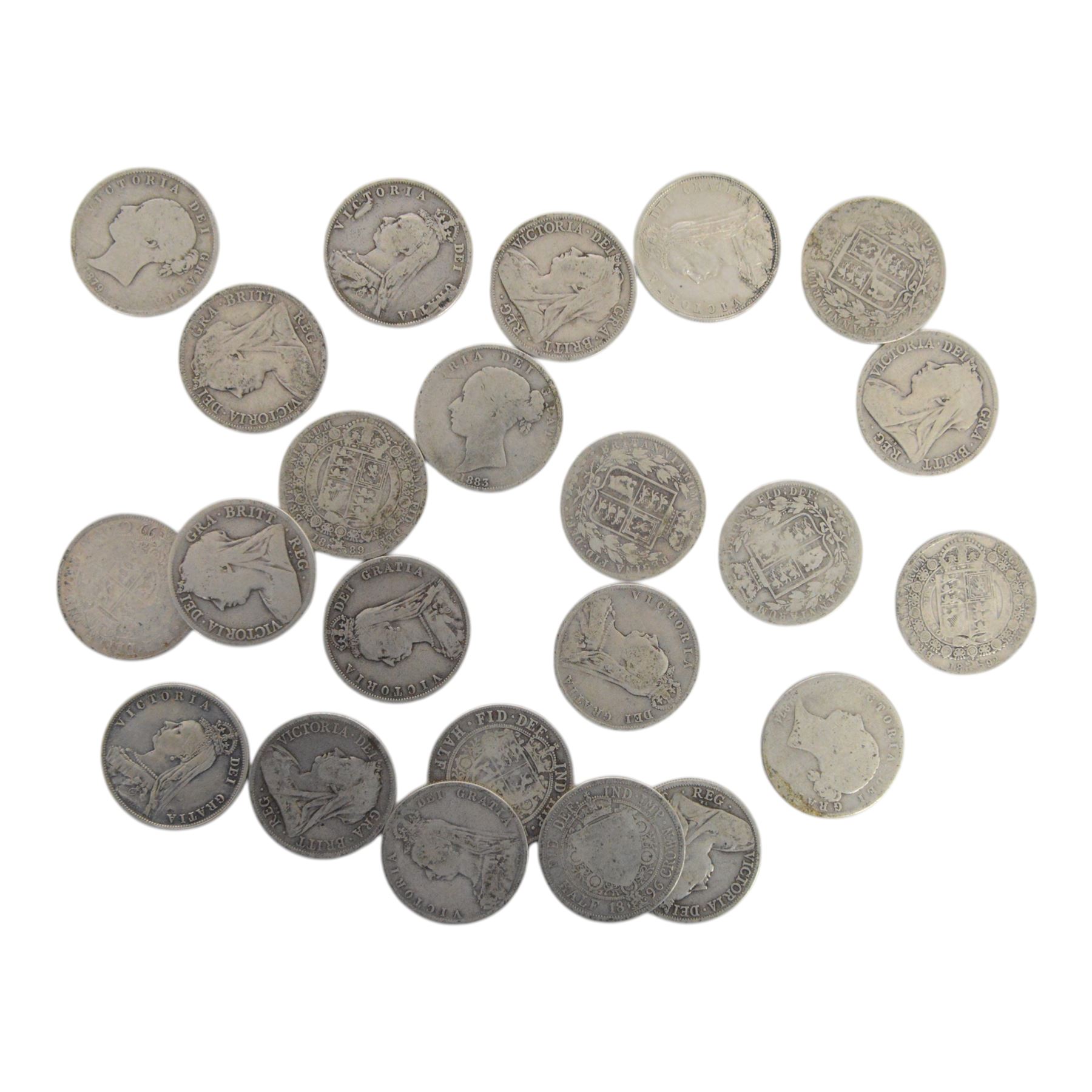 Approximately 310 grams of Great British pre-1920 silver half crown coins