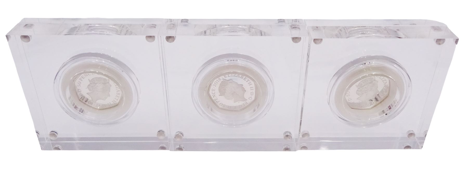 Three The Royal Mint United Kingdom Beatrix Potter silver proof fifty pence coins, 'Benjamin Bunny', 'Mrs Tittlemouse' and 'Peter Rabbit' all cased with certificates