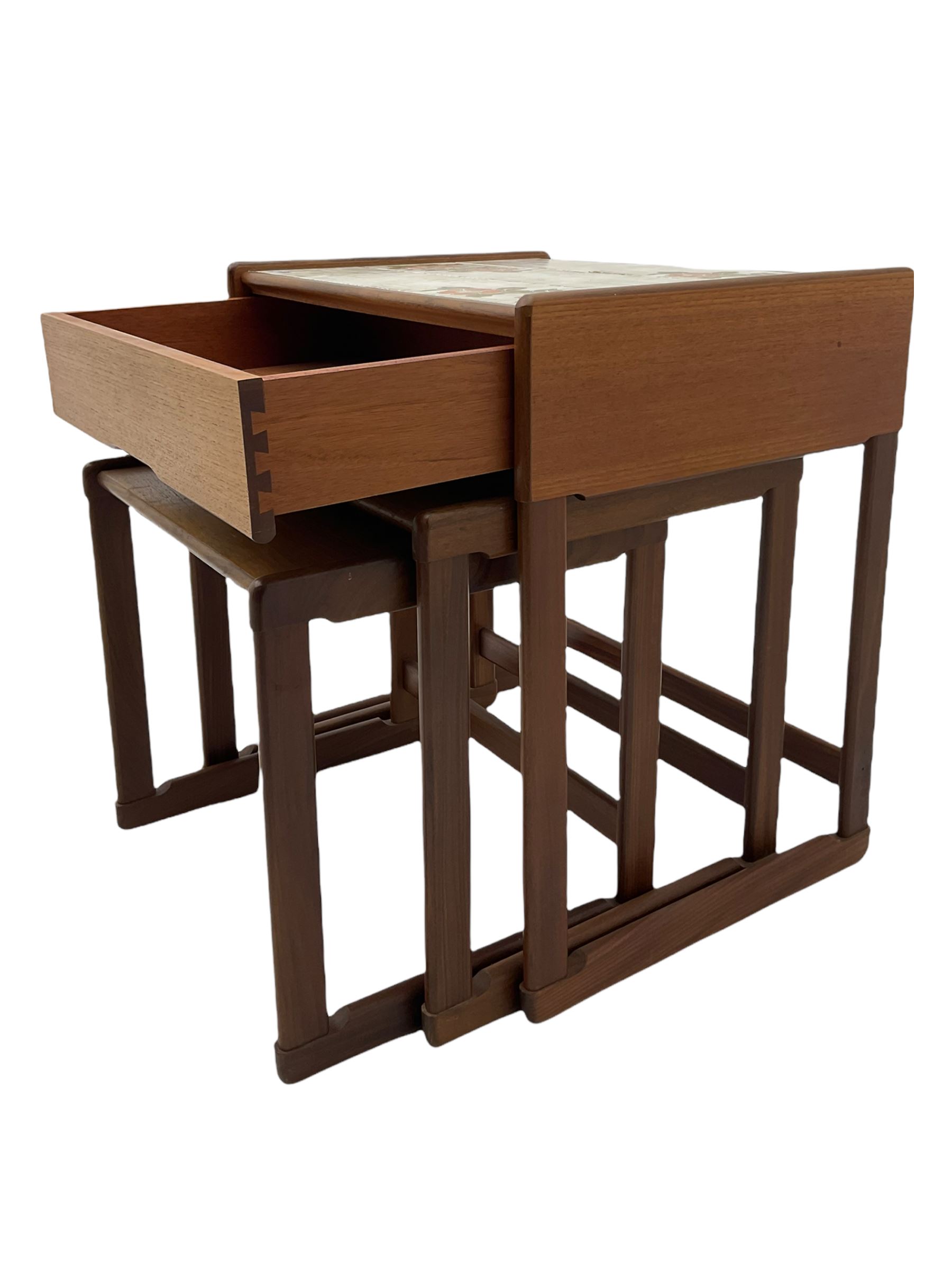 GPlan rectangular teak coffee table with tiled inset and smoked glass