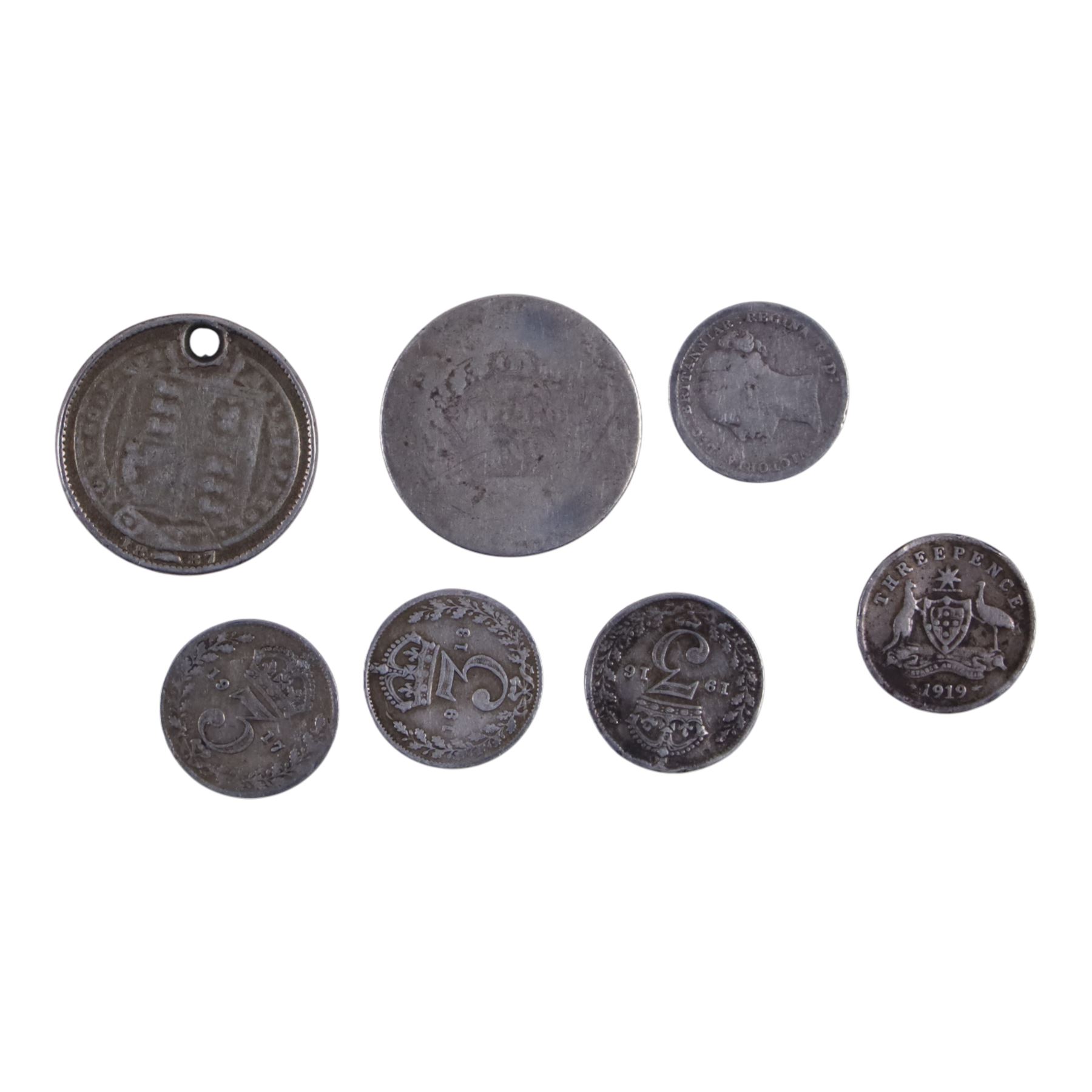 Approximately 16 grams of Great British pre-1920 and approximately 160 grams of pre-1947 silver coins, together with further pre-decimal coins, a Guernsey 1868 eight doubles, and an Ireland George III 1769 half penny