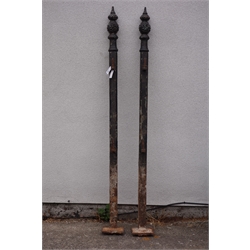  Late 19th/early 20th century pair cast iron gate posts, twisted and pointed finials, H189cm  