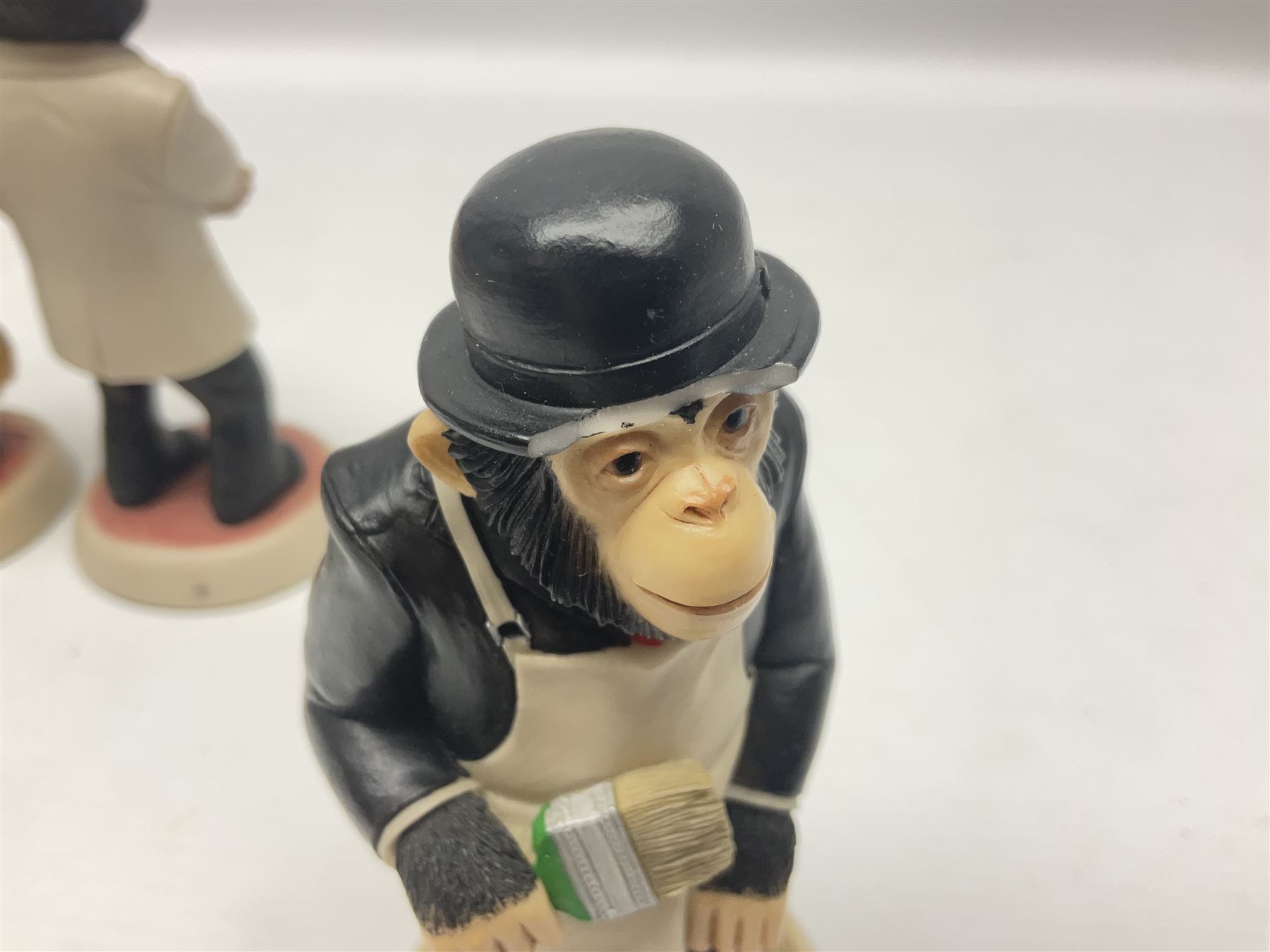 Collection of ten Robert Harrop figures of chimps from The PG Tips Collection, comprising Mr Shifter, Charlie Mr Bodgit, P.C. Gotcha, Arfa T.Leaf, Kevin Tipps, Ada, S.Bend, Dolly and Charlie