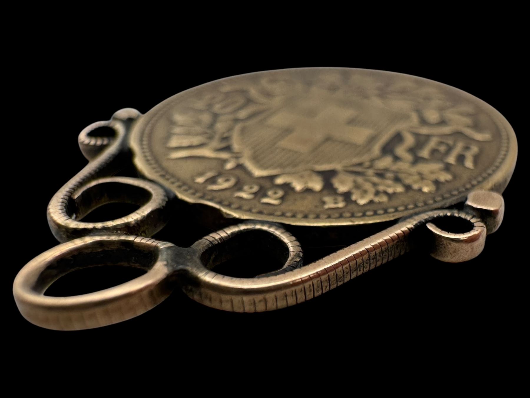 1920s Swiss gold coin with soldered gold plated pendant mount