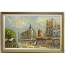 V Bergen (Continental Contemporary): Street Scene with Windmill, oil on board signed 43cm x 73cm