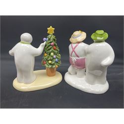 Four Coalport Characters The Snowman figures, comprising Snowman's Surprise, Christmas Cheer with certificate, The Bashful Blush and Dancing at the Party, all with original boxes 