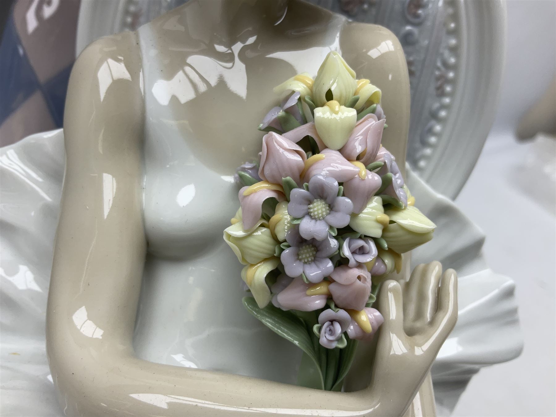 Lladro figure, Jester Serenade, modelled as a ballerina with bouquet of flowers seated before a jester playing the violin, limited edition 2541/3000, sculpted by Antonio Ramos, no 5932, with original box, year issued 1993, year retired 1994, H37cm
