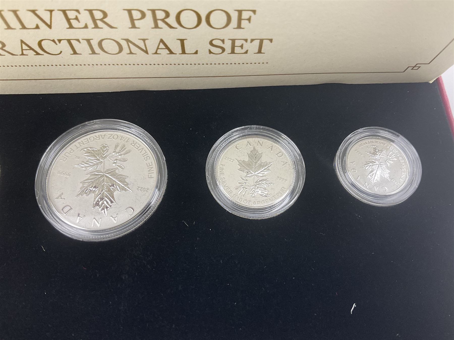 Royal Canadian Mint 2022 'Maple Leaf' fine silver five coin fractional set, cased with certificate